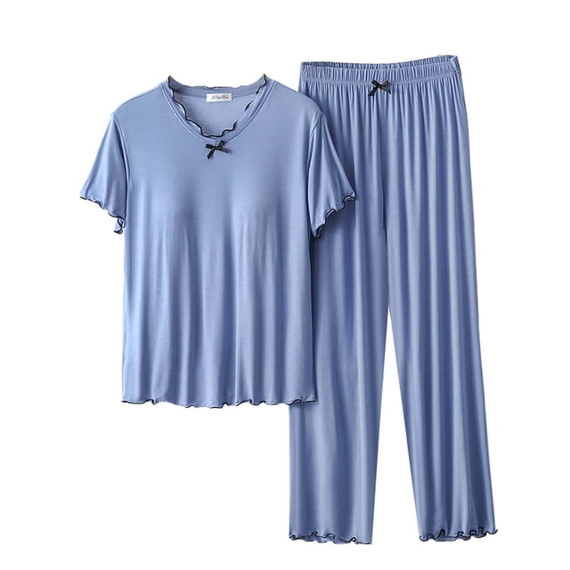 Women's Pajama Set 2 Matching Set Short Sleeve Top And Pants Set With Pockets