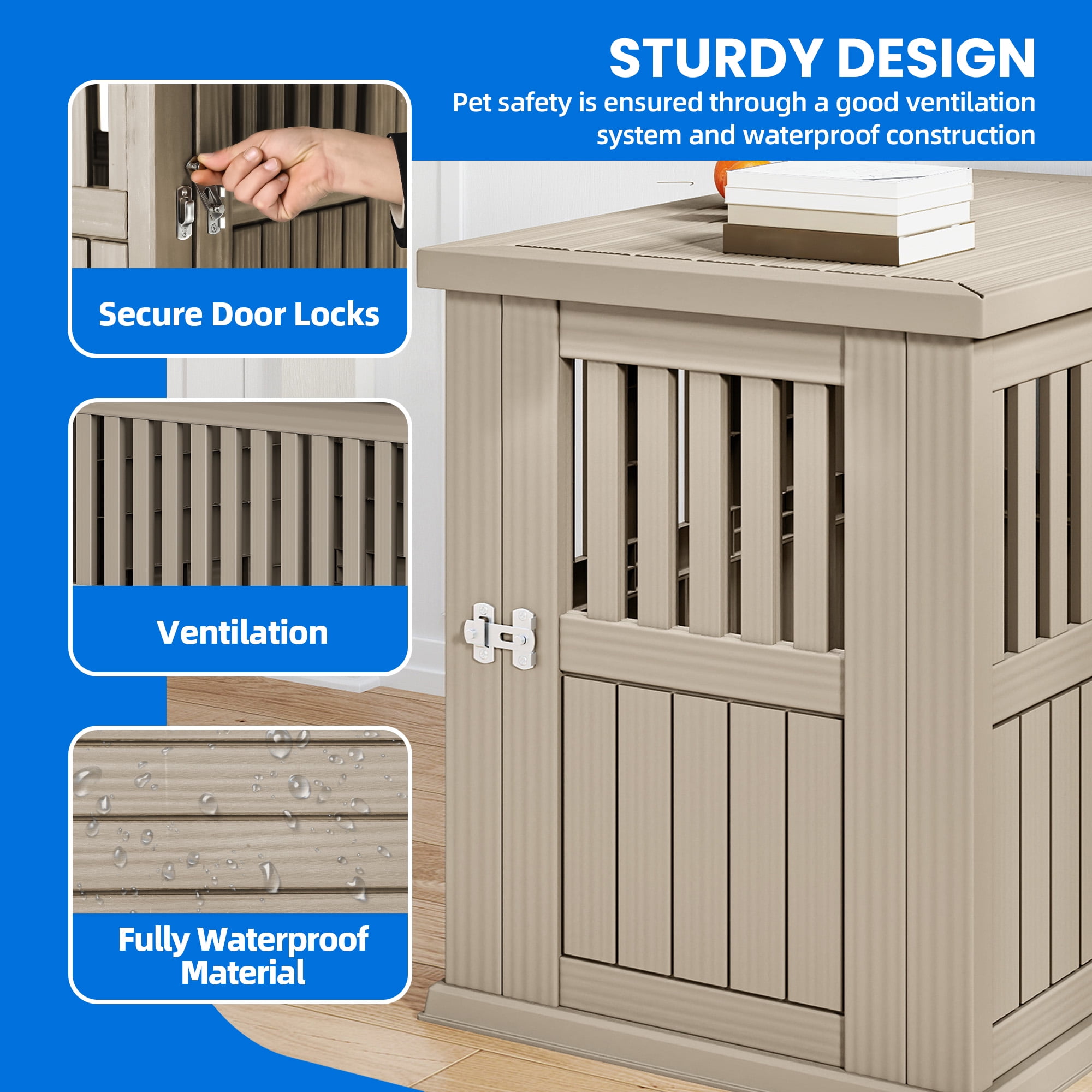 Dextrus Pet Dog Crate Furniture End Table,Waterproof Indoor Kennel for Small to Medium Dogs, Brown