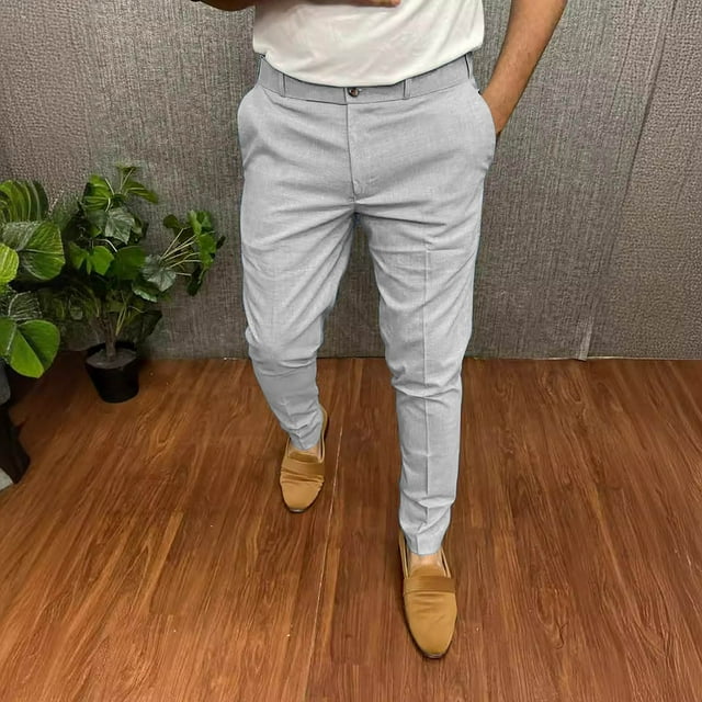 Pantalones largos de verano para hombre, de pierna recta, para uso diario, finos, informales, de negocios, de algodón
