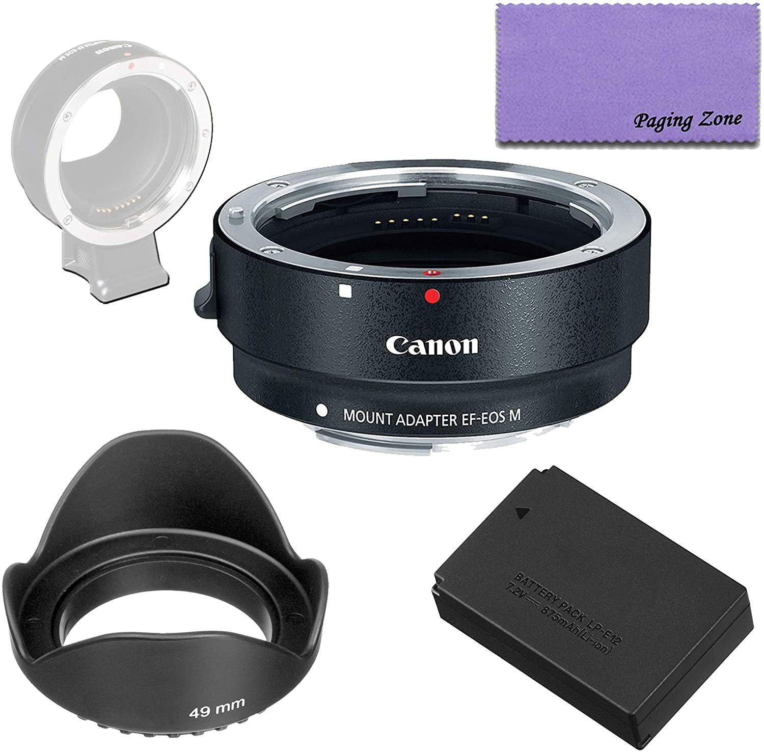 Canon EOS M Mount Adapter with Replacement LPE12 Lithiumion Battery
