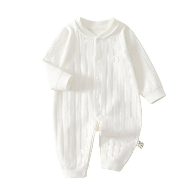 Tumotour Rompers for Toddler Button Down Outfits Soft Fashion Newborn Clothes Spring Casual Long Sleeve Jumpsuits Solid Color Onesie Bodysuits for Infant Baby Boy Girl