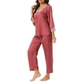thumbnail image 4 of INSPIRE CHIC Women's Satin Sleepwear Night Suit V Neck Lace Nightwear Lounge Pajama Set M Light Red, 4 of 5