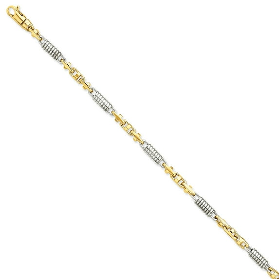 14K Two-tone 4.6mm Hand-polished Fancy Link Bracelet in 14k Yellow and White Gold