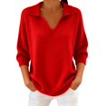 thumbnail image 2 of Women's Solid Color Lapel Collar Pullover, Oversized Loose Fit Sweater, Long Sleeve Casual Top, Plus Size Crew Neck Sweater, Drop Shoulder Shirt, Everyday Loungewear Red M, 2 of 5