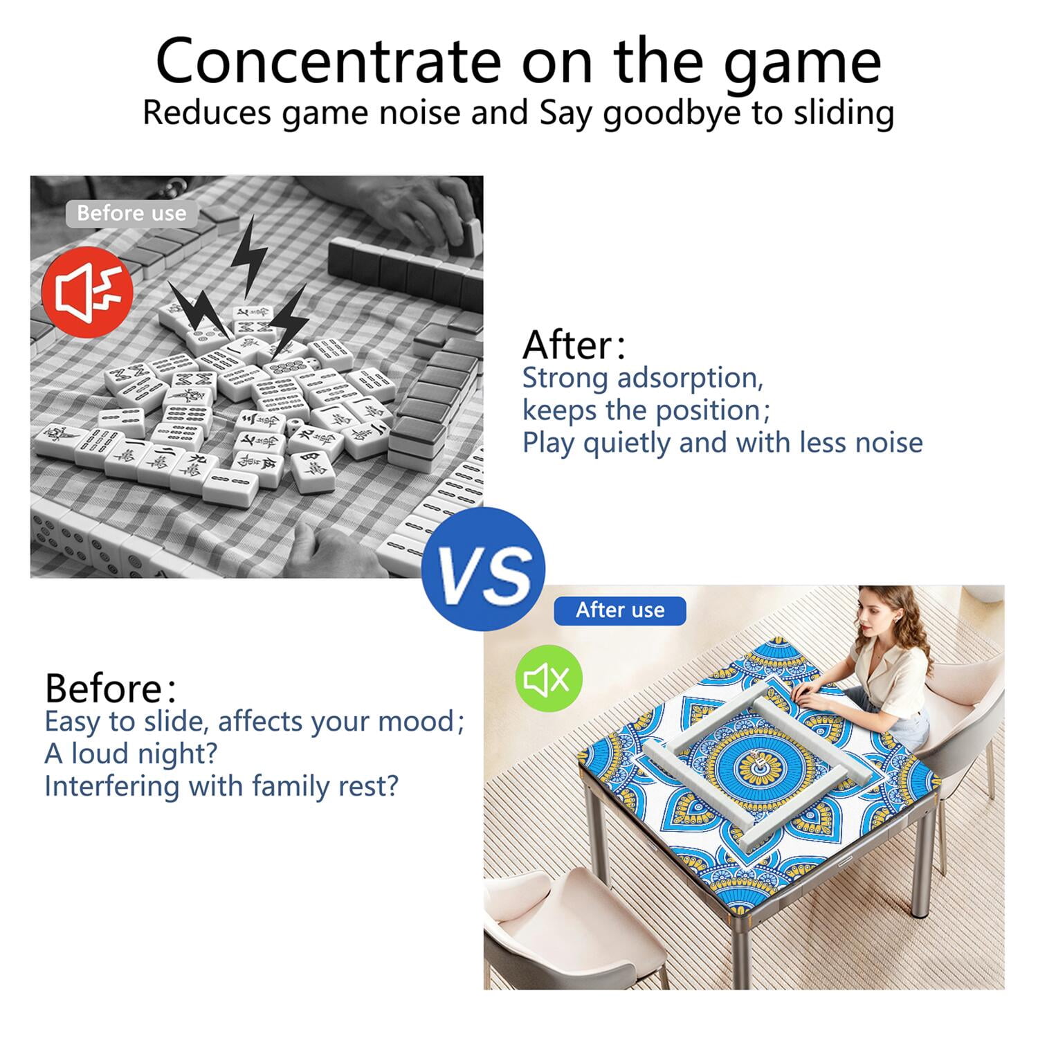 Mandala Mahjong Mat for Table, 31.5*31.5in Anti Slip American Mahjong Table Cloth, Noise Reduction, Neoprene Mah jongg Mat with Carrying Bag & 3 Dices, Mahjong Accessories Gift, Board Tile Games Mats