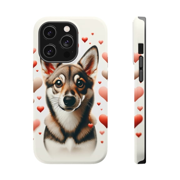 DistinctInk Tough Case for Apple iPhone 14 Pro MAX (6.7" Screen), Compatible with MagSafe Charging - Valentine's Day Swedish Vallhund