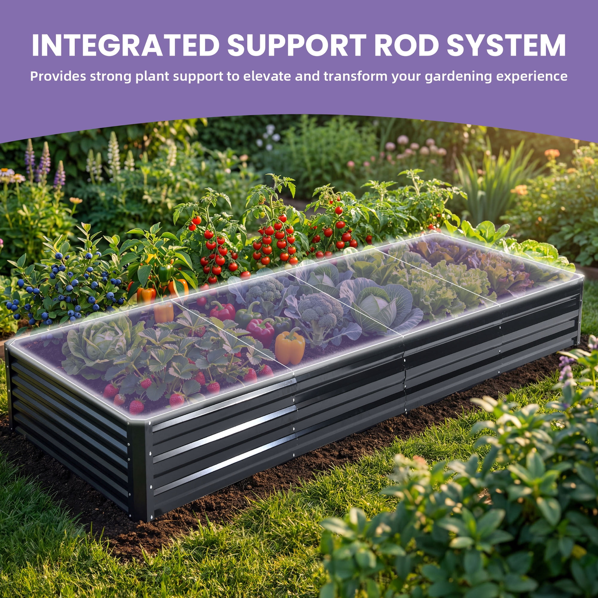 Uforic 12X4X1FT 1 Pack Galvanized Metal Raised Garden Bed Kit with Safety Rubber & Gardening Gloves, Outdoor Large Planter Box for Vegetables Flowers Herbs Fruits, Black