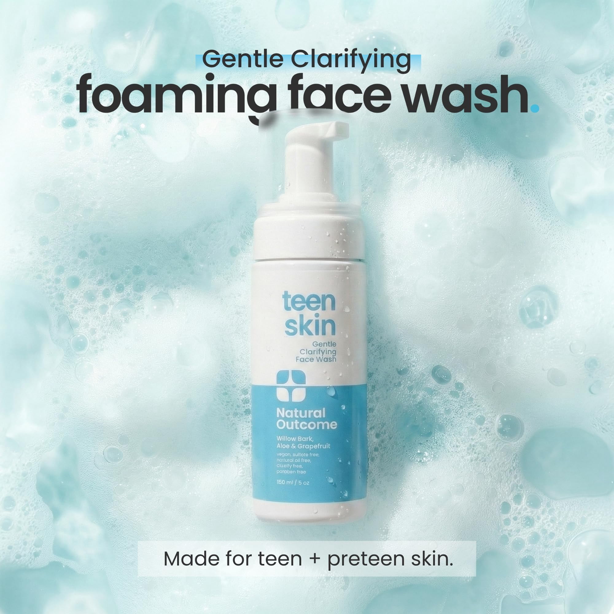 Teen Face Wash Skin | Gentle Foaming Daily Boys & Girls Facial Cleanser Lotion | Natural Non-toxic Ingredients | For Teens, Preteens & Kids Looking to Prevent Acne | 5 oz by Natural Outcome