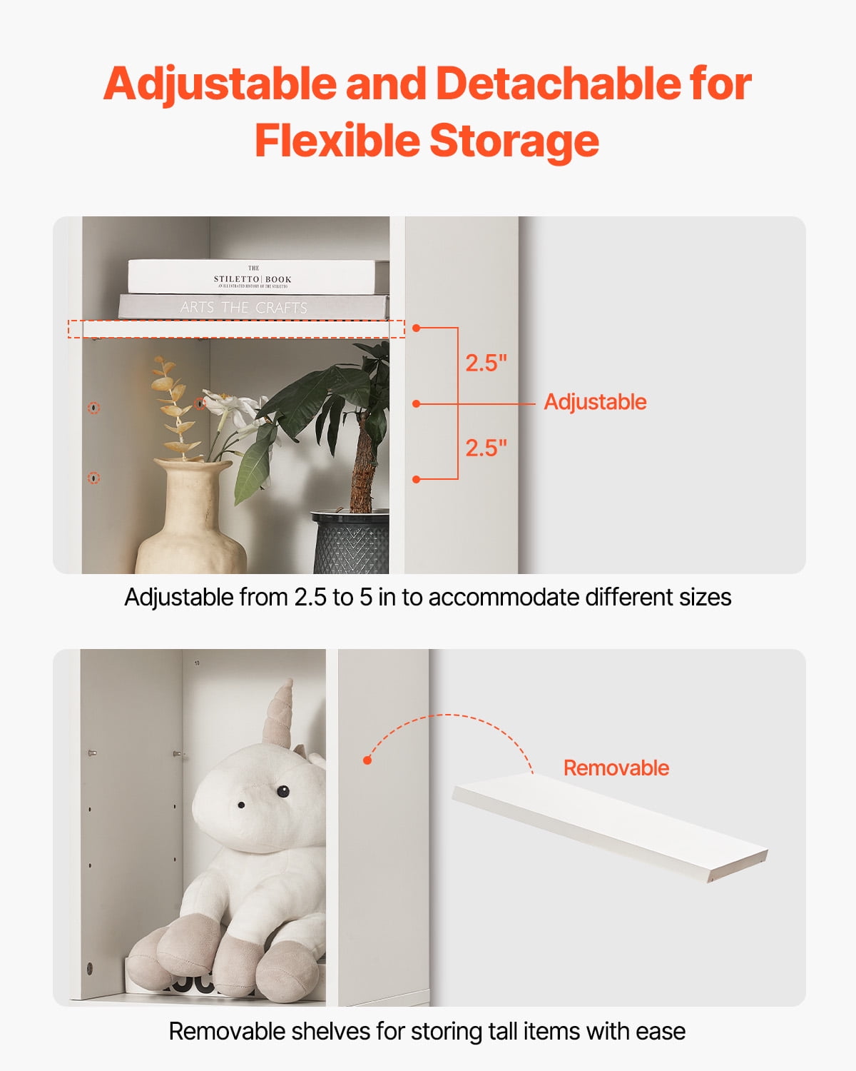 KFFKFF 8-Level Slim Bookcase, 71-inch Wood-Based Tall Open Shelving Unit with Flexible Shelf Height, Independent Floor Standing Storage Display Bookshelf for Study, Bedroom, Lounge, in White