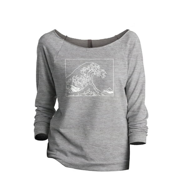 Great Waves Hokusai Women's Fashion Slouchy 3/4 Sleeves Raglan Lightweight Sweatshirt Sport Grey Small