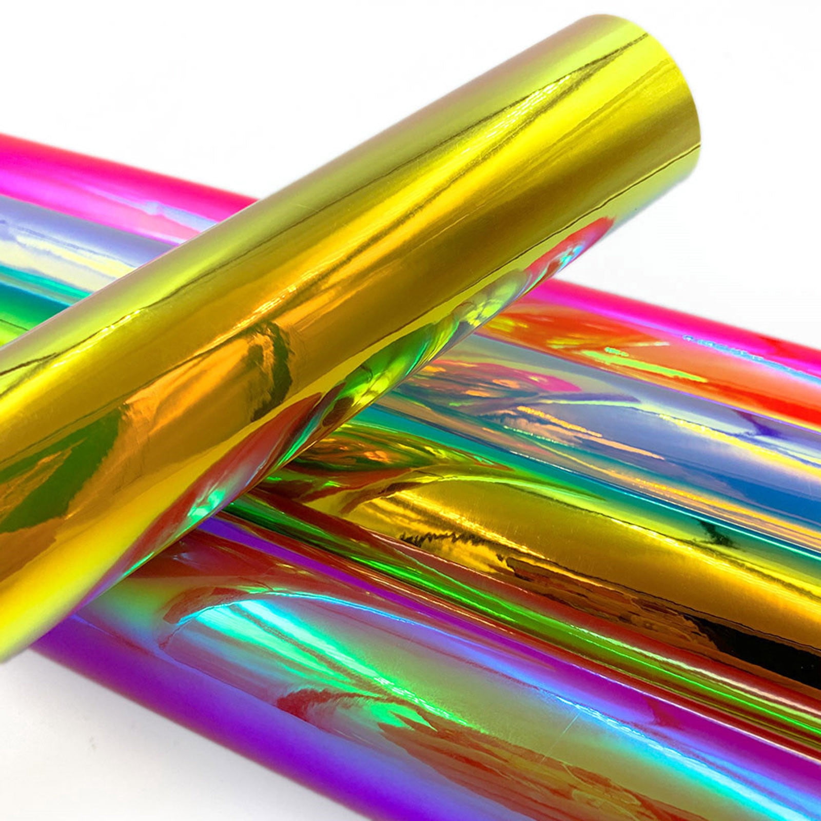 MORESEC 4Pcs Holographic Color Changing Heat Transfer Vinyl Roll 30x100cm, Iridescent Iron On Film for T Shirt Fabric, DIY Self Adhesive Vinyl for Clothing Decoration