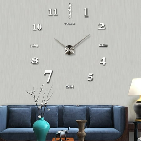 Frameless Wall Clock, Large Modern 3D Mirror Wall Clock Mute Diy Wall Stickers For Living Room Bedroom Home
