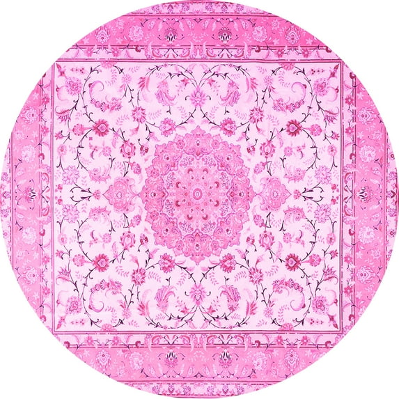 Ahgly Company Indoor Round Medallion Pink Traditional Area Rugs, 5' Round