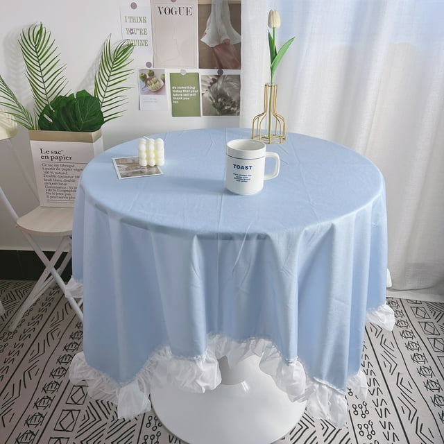 Nvzi solid color lace lace tablecloth ins style fabric dining table student desk tea table cloth tablecloth decoration (blue, 90 * 90cm)