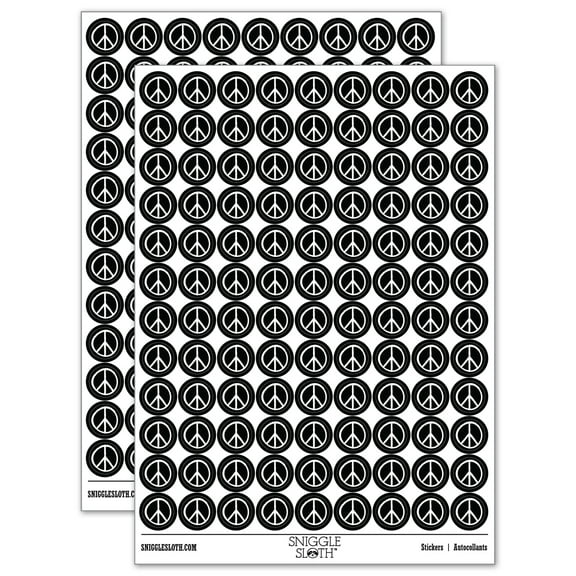 Peace Sign Sketch 200 Round Stickers - Black - Gloss Finish - 0.50" Size