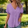 thumbnail image 3 of Besolor Button down Shirts for Women Summer Casual V Neck Short Sleeve Shirt Lightweight Breathable Loungewear Tops with Pockets, 3 of 7