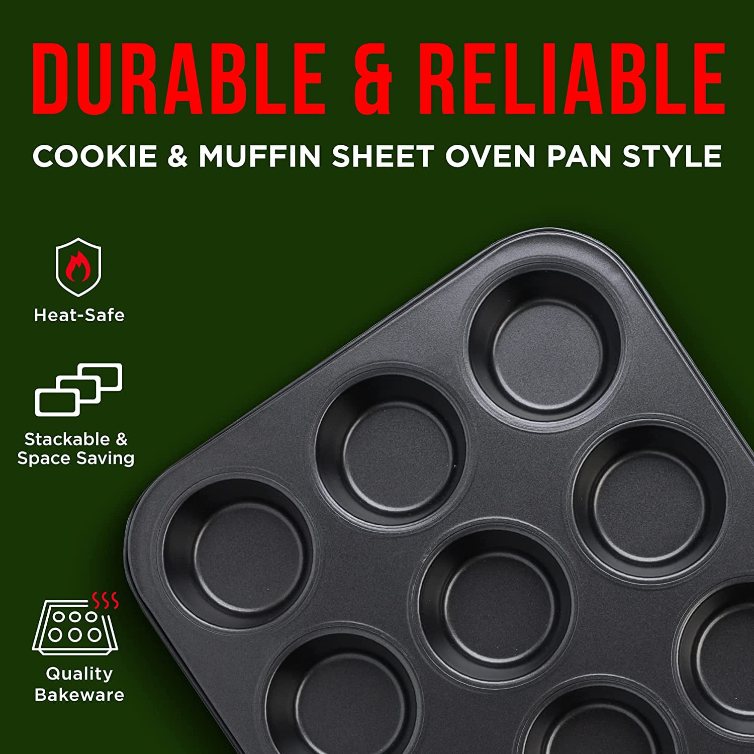 Baking Pan Set � 3 Piece Cookie Sheet � Deluxe Black Non-Stick Carbon Steel  � Si