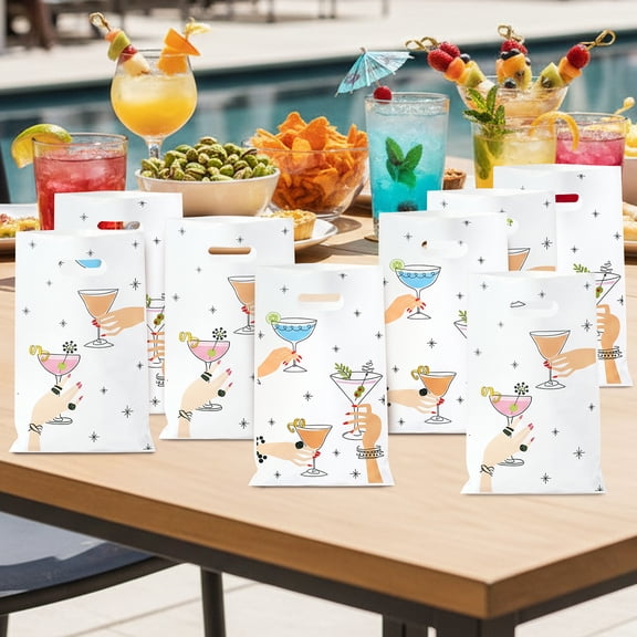 Cocktails Party Bags Plastic Party Favors Goodie Bag with Handle,50pcs