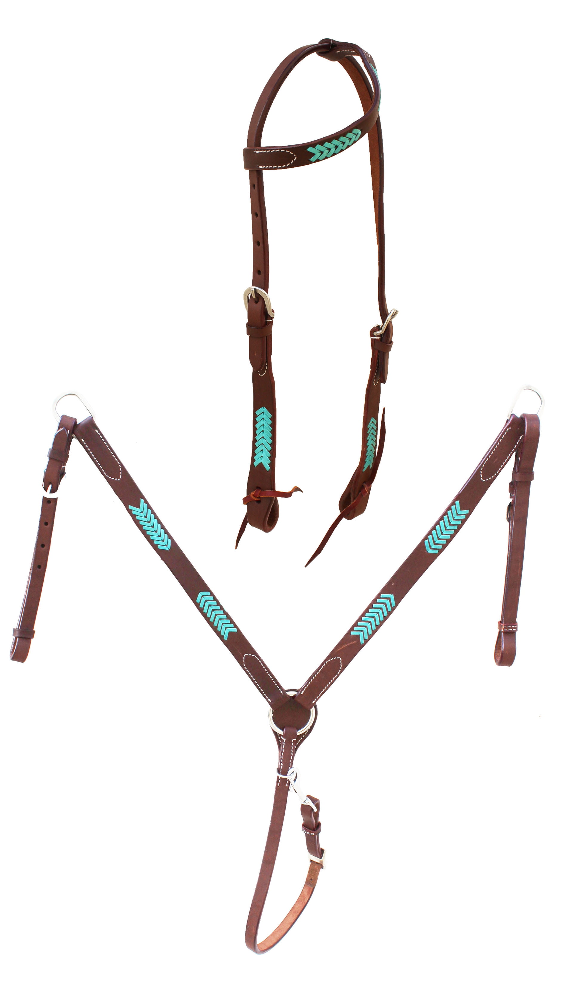 Horse Western Turquoise Laced One Ear Bridle & Breast Collar Tack Set