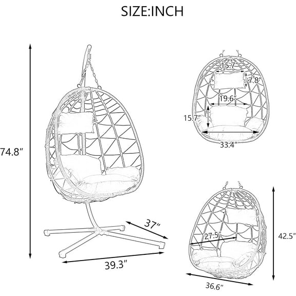 Indoor Outdoor Egg Chair with Stand - Wicker Hanging Swing Chair for  Balcony Bedroom Living Room