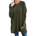 thumbnail image 1 of Round Neck Long Sleeve Loose Pocket T-Shirt Comfortable Breathable Casual T-Shirt for Women, 1 of 5