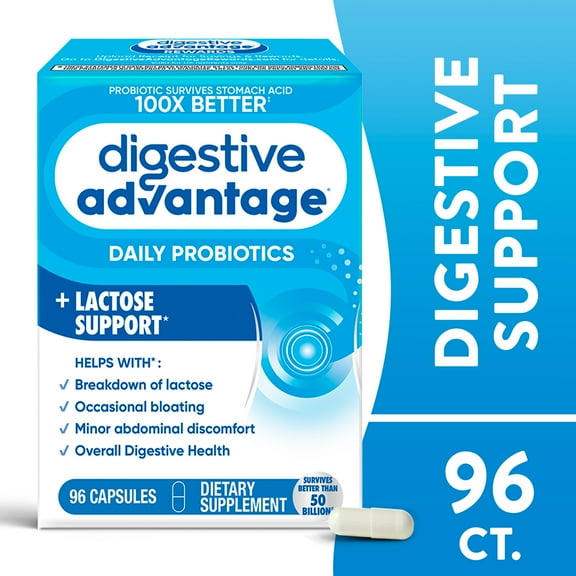 Digestive Advantage Lactose Defense Probiotics For Women And Men, Digestive Enzymes For Gut Health, 96 Capsules