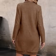 thumbnail image 7 of Guieoi Dress for Women under $10.00 Plus Size Women's Winter Temperament Long Sleeves Head Cover Pocket Solid Color Dress Brown, 7 of 7