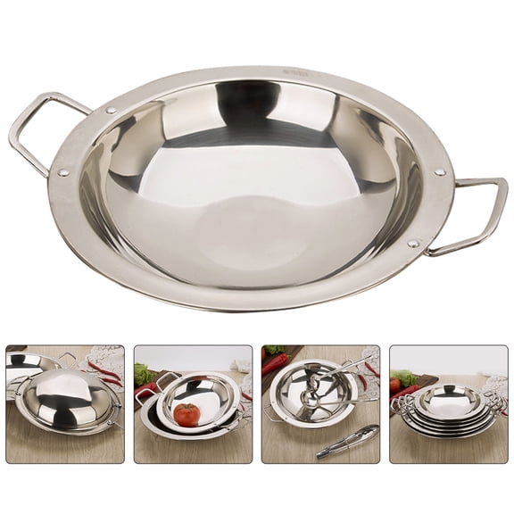 DINHEAROM Household Hot Pot Cooking Stainless Steel Pan for Kitchen Double Handle 1Pcs