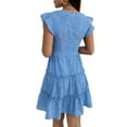 thumbnail image 6 of Seyurigaoka Women Sexy V-neck Short Dress Printing Short Sleeve Flounce Skirt, 6 of 9