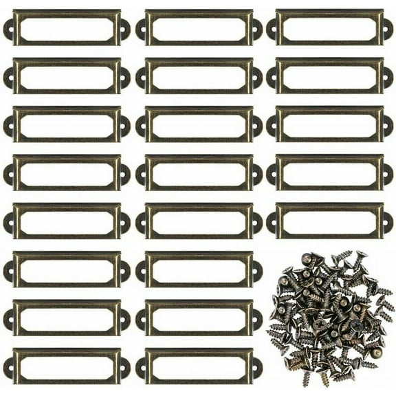 50 Pcs Metal Label Holders for Furniture, Drawers, Cabinets, Cards, Name Plates, Frame with Screws for Desk, Bookshelf, Bookshelf, Shelves, Bronze (S 59 x 17mm) Depato