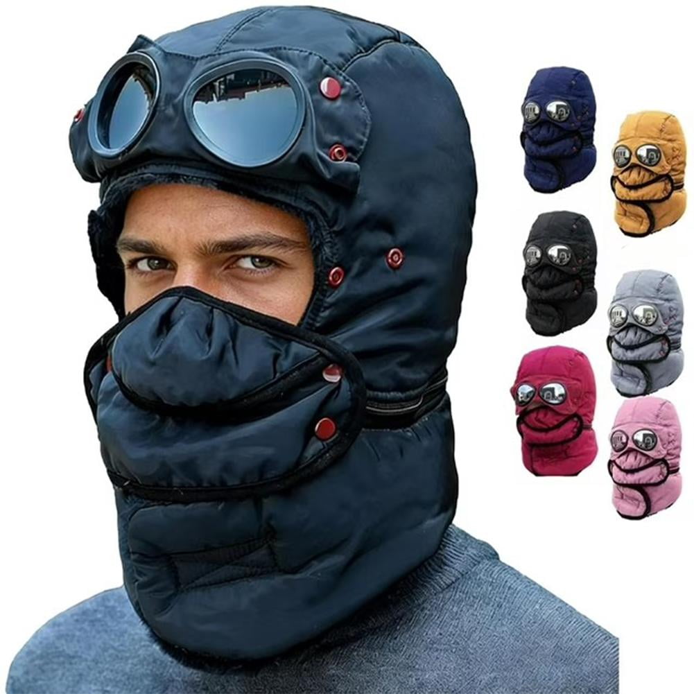 3-in-1 Winter Trapper Hat with Anti-Fog Goggles and Face Mask, Windproof Thermal Ski Mask for Snowboarding and Extreme Cold, Red