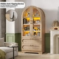 thumbnail image 6 of Bestier 71" Arched Pantry Storage Cabinet with Adjustable Shelves, LED Light, Glass Doors and 2 Large Drawers, Farmhouse Display Cupboard for Kitchen, Dining Room, Bathroom, Natrual, 6 of 12