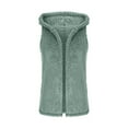 thumbnail image 4 of Women's Mid-Length Sleeveless Vest, Double Sided Plush Fleece Jacket, Hooded Soft Outerwear, Solid Color Casual Wear, Diagonal Embossed Design, Autumn Winter Layering Piece Mint Green XXL, 4 of 5