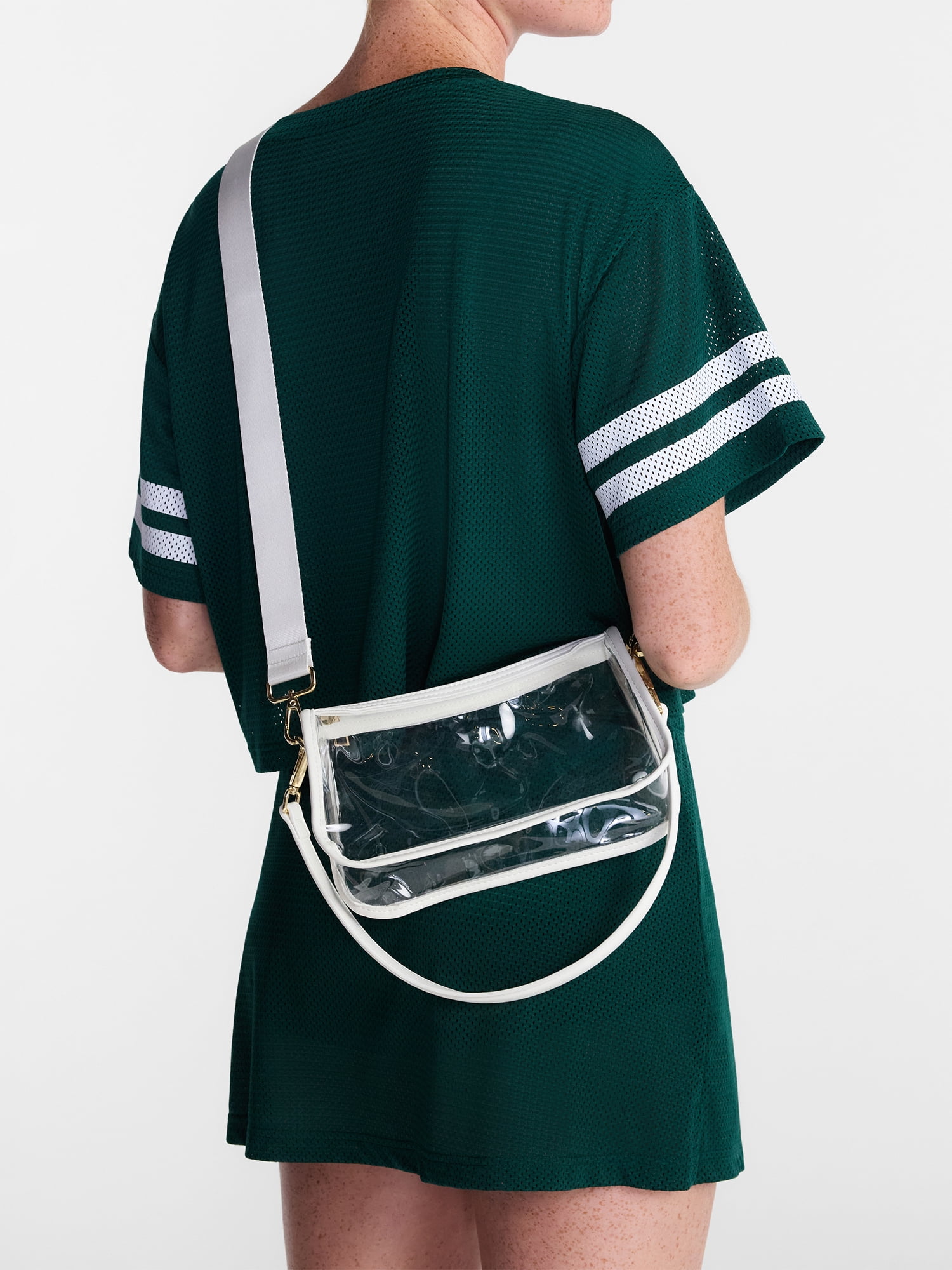 No Boundaries Women's Game Day Clear Mini Shoulder Bag, White