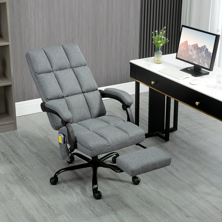 Vinsetto 360° Swivel Executive Home Office Chair Adjustable Height Linen  Style Fabric Recliner with Retractable Footrest and Double Padding, Gray