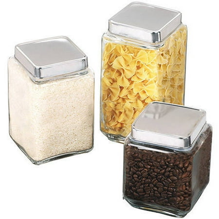 Anchor Hocking 3-Piece Stackable Glass Square Canister Set