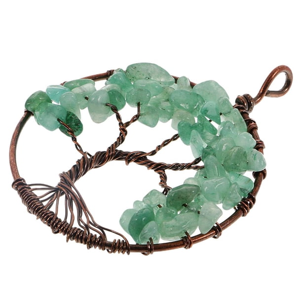 Colgante de árbol de La Hecho , de Piedras , Envueltas en Alambre de Cobre, Joyería Envuelta Verde
