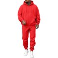 thumbnail image 3 of Men's Tracksuit 2 Piece Casual Long Sleeve Full-Zip Fleece Hoodie Sweatshirt pocket and pants Sweatsuits Fall Winter Fashion Lightweight Jogging Outfitsfor Red XXL, 3 of 8