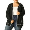 MODA NOVA Juniors' Plus Jacket Zip Front Long Sleeve Hoodies Jacket Black 2X