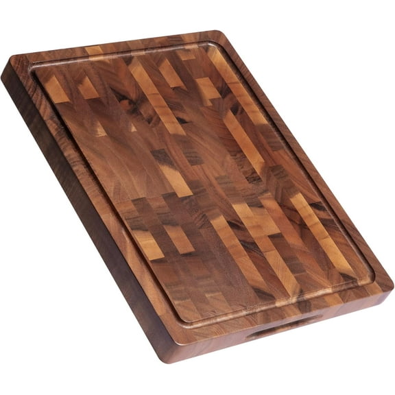Walnut Wood Cutting Boards for Kitchen, Large Chopping Board Double Sided, End Grain Cutting Board with Handle, Charcuterie Butcher Block for Meal Prep & Serving with Gift Box, 17"×13"×1"