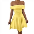 thumbnail image 1 of Vestido Corto de Cóctel con Hombros Descubiertos, Dobladillo Fruncido y Corsé Fruncido para Mujer Amarillo XS, 1 of 10
