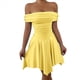 thumbnail image 1 of Vestido Corto de Cóctel con Hombros Descubiertos, Dobladillo Fruncido y Corsé Fruncido para Mujer Amarillo S, 1 of 10