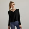 thumbnail image 3 of SWSMCLT Women's V Neck Top Crop Blouse Long Sleeve Fall Spandex Shirt Workout Casual Running Yoga Soft Fashion Black 8, 3 of 4