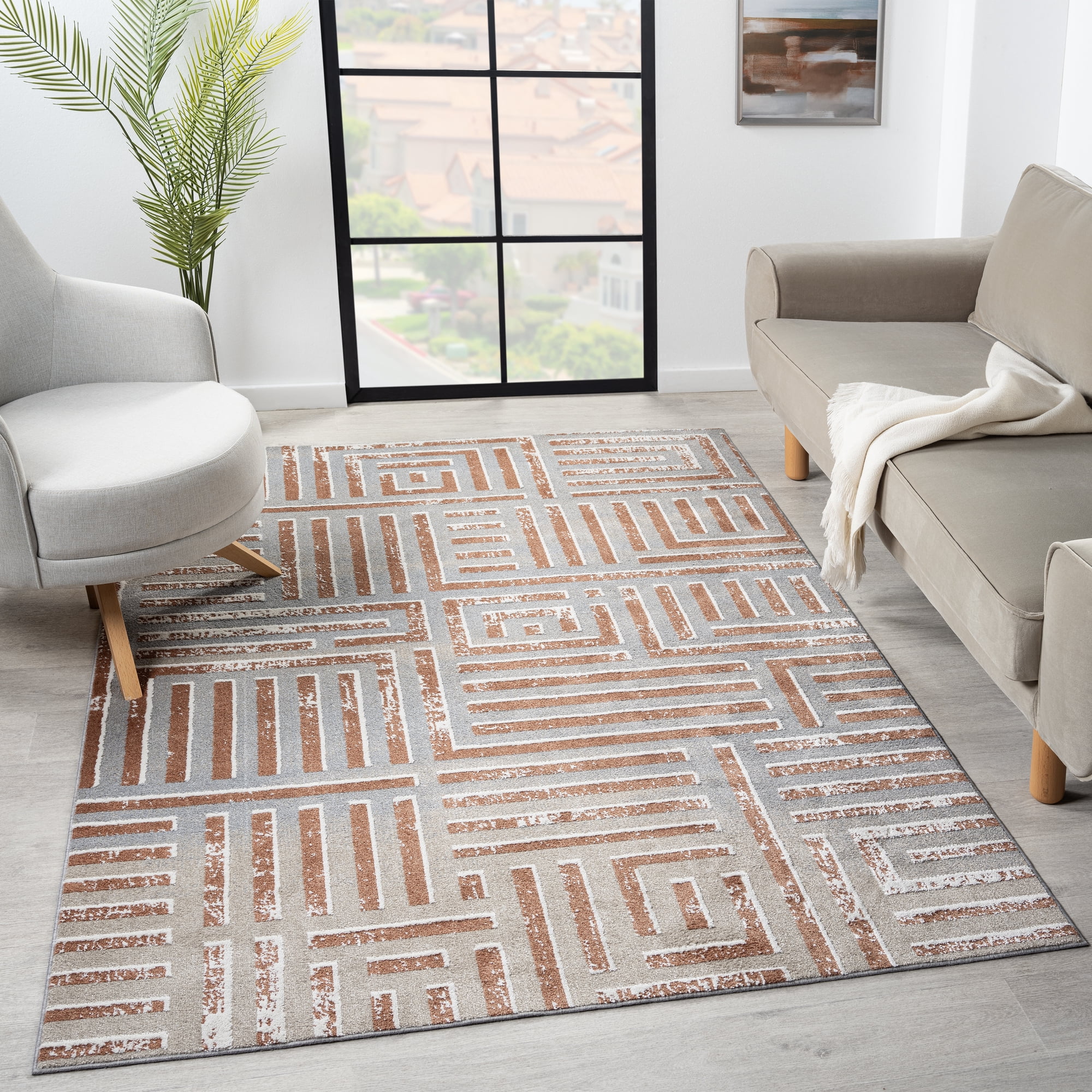 Ox Bay Wesley 2' x 3', Gray/Rust Geometric Washable Indoor Area Rug by Evette Rios