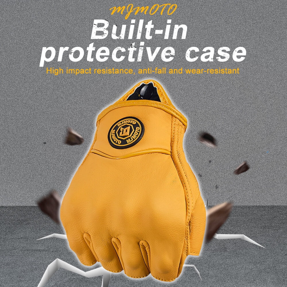 MJMOTO Vintage Leather Motorcycle Gloves Half Finger Touchscreen Off Road Riding Gloves with Hard Shell Protection Breathable Motorcyclist Gloves