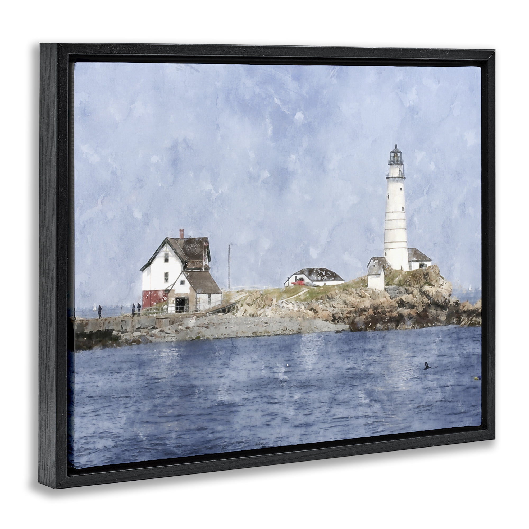 Stupell Industries Picturesque Lighthouse Island Black Framed Floater Canvas Wall Art, design by Kim Curinga