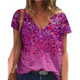 thumbnail image 3 of Camisa Floral de Manga Corta para Mujer Camiseta Floral Suelta de Moda Informal Suave con Cuello en V para Verano Rosa Rojo L, 3 of 5