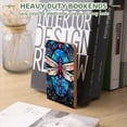thumbnail image 7 of Bookends 1 Pair Non-Skid Bookend Wood Bookends for Shelves Book Stand for CDs - Stained Glass of Pink Dragonfly With Flowers in The Background, 7 of 7
