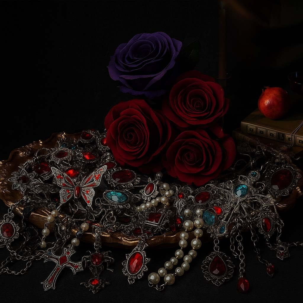 Mystery Jewelry Jar, Surprise Gothic Jewelry Box Sets for Women, Scary Witch Gift with Unique Birthday Halloween Gothic Red & Black Vampire Spooky Season Accessories(45-55PCS)