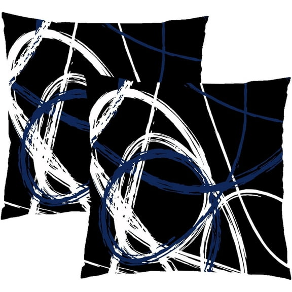 Set of 2 Dark Blue Geometric Square Pillow Covers Decorative Throw Pillows Cases Soft Velvet Two Sides Abstract Cushion Covers for Bedroom Sofa Living Room 18X18 Inches